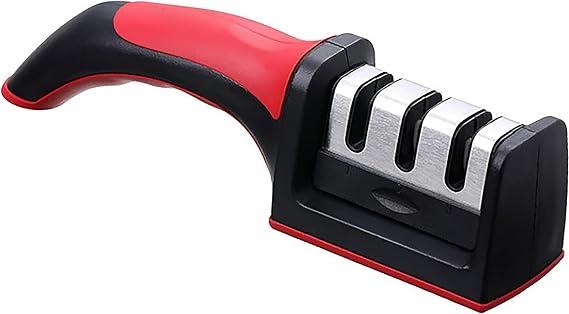 Promosyonca 3 Aşamalı Profesyonel Bıçak Bileyici, Ergonomik Tutma Saplı, Siyah-Kırmızı