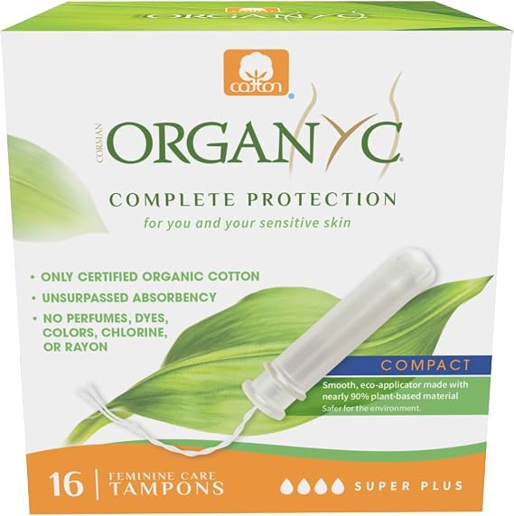 Organyc 100% Certified Organic Cotton Tampons, Bio-Based Eco-Applicator, 16 Count (Pack of 1)