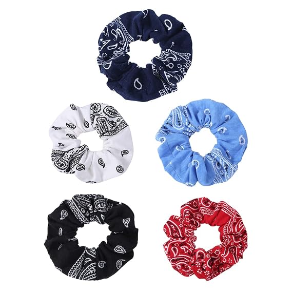 5 Pcs Hair Scrunchies Soft Bandana Cotton Scrunchies Hair Elastics Ties for Women and Girls