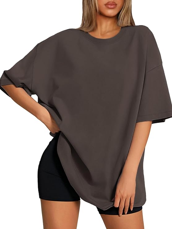 ATHMILE Womens Oversized T Shirts Loose Fit Crewneck Short Sleeve Tops Summer Casual Blouse 2026 Y2K Basic Tee Beach