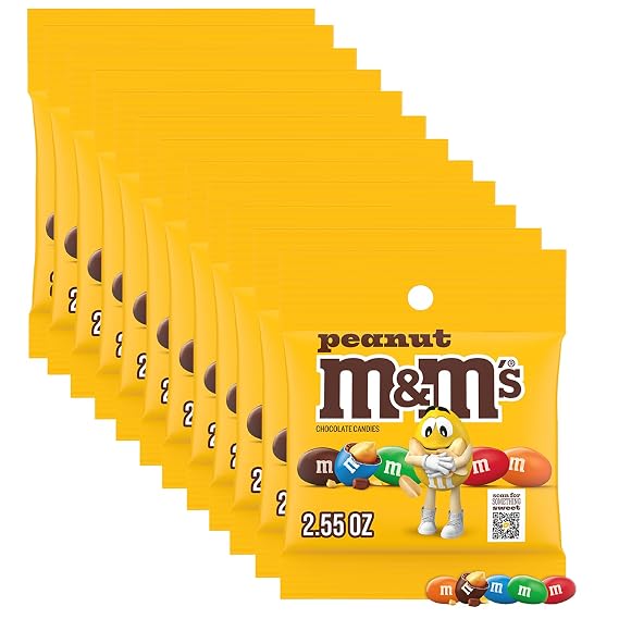 M&M'S Peanut M&M'S Candy, Chocolate Peanuts, 2.55 oz Bag, 12 Ct