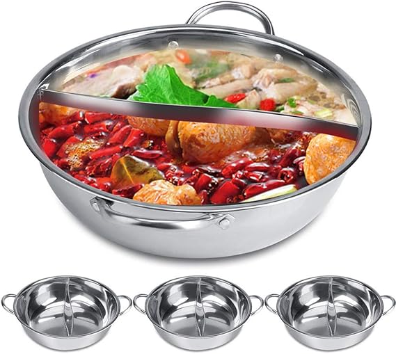 Sobotoo Hot Pot Stainless Steel 32 cm Hotpot Double Pot Cooking Pot Shabu