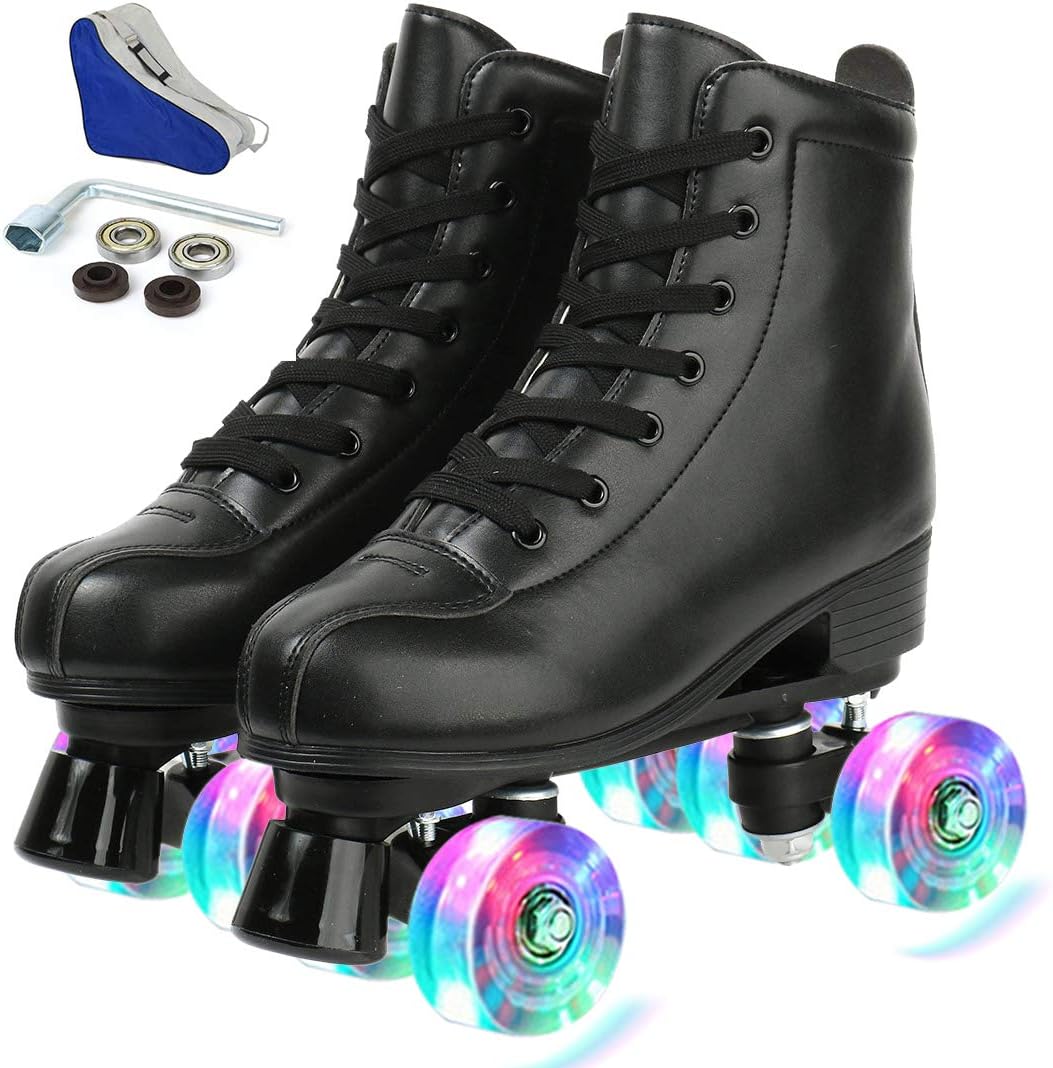 Silvertree Womens Roller Skates PU Leather High-top Roller Skate Four-Wheel Roller Skate Shiny Roller Skates with Carry Bag for Girls