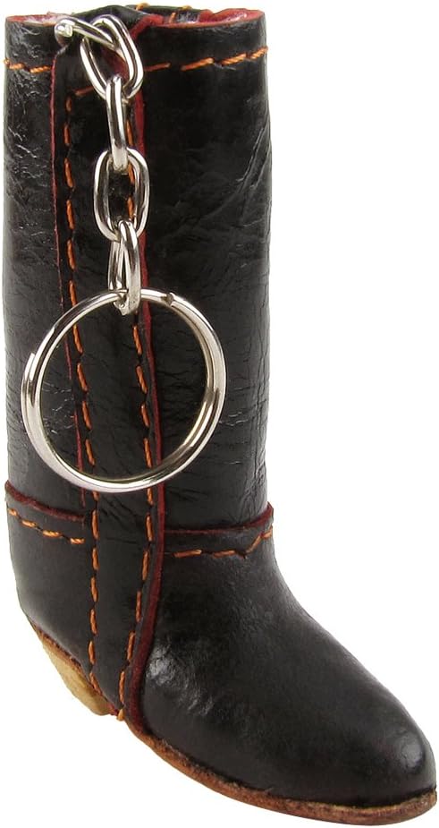 Western Mini Black Leather Cowboy Boot Keychain