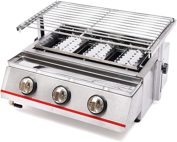 Portable Grill 3-Burner Tabletop Propane Gas Grill 18'' x 10'' Outdoor Camping Cooking Grill Table Top Propane Gas BBQ Patio Garden Picnic Backyard Barbecue Grill