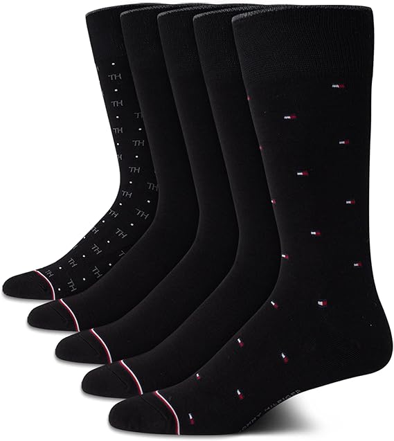 Tommy Hilfiger Mens 5 Pack Lightweight Patterned Long Dress Socks