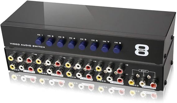 axGear AV Switch Box Composite Selector 8 Port RCA Audio Video 8 in 1 Out to TV