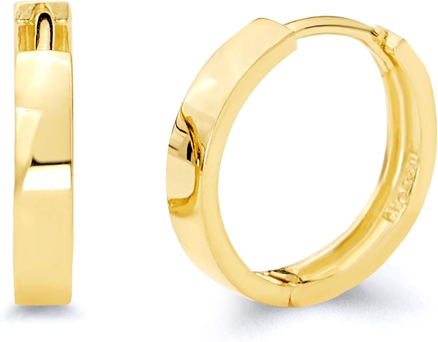 14k REAL Yellow/White Gold 2.5mm Thickness Hoop Huggie Earrings