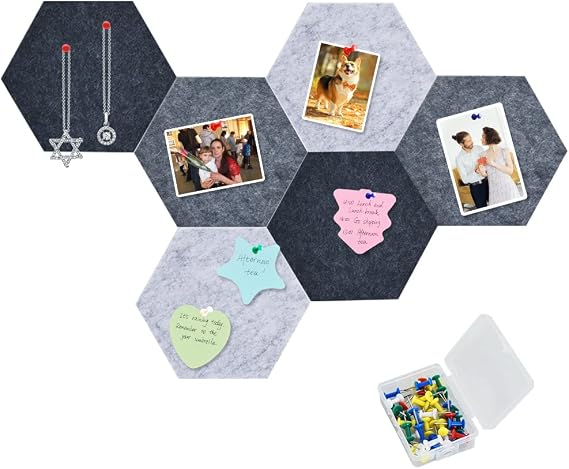 Vuzvuv 6Pcs Cork Bulletin Board for Wall Office-Hexagon Grey