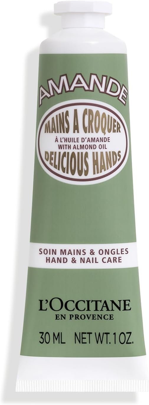 L'OCCITANE Almond Delicious Hand & Nail Cream: Soften hands & Cuticles with Irresistible Almond Scent, Moisturizing, Infused With Almond Oil, 24-hour hydration*, 1 Oz