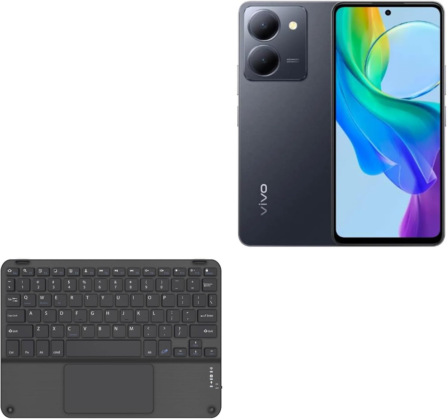 BoxWave Keyboard Compatible with vivo Y78 SlimKeys Bluetooth Keyboard with Trackpad, Portable Slim TouchPad - Jet Black
