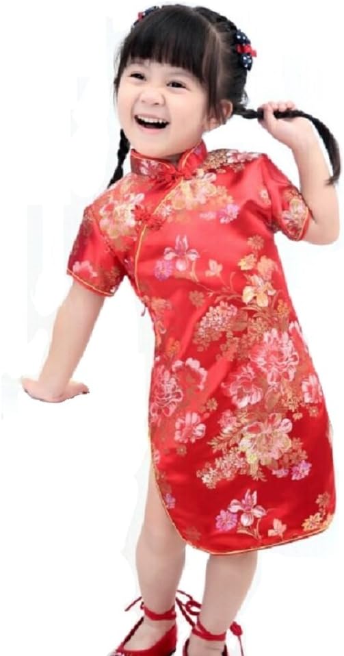 Hooyi Floral Qipao Baby Girl Peony Cheongsam Children Dress Infantis Chi-pao