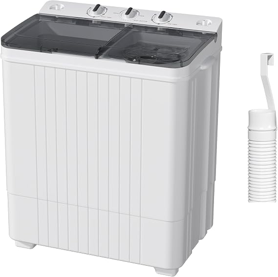 Portable Washing Machine, 28lbs Twin Tub Mini Washer Compact Laundry Machine with Timer Knobs, Semi-automatic 18lbs Washer 10lbs Spinner Combo for Dorms, Apartments, Grey