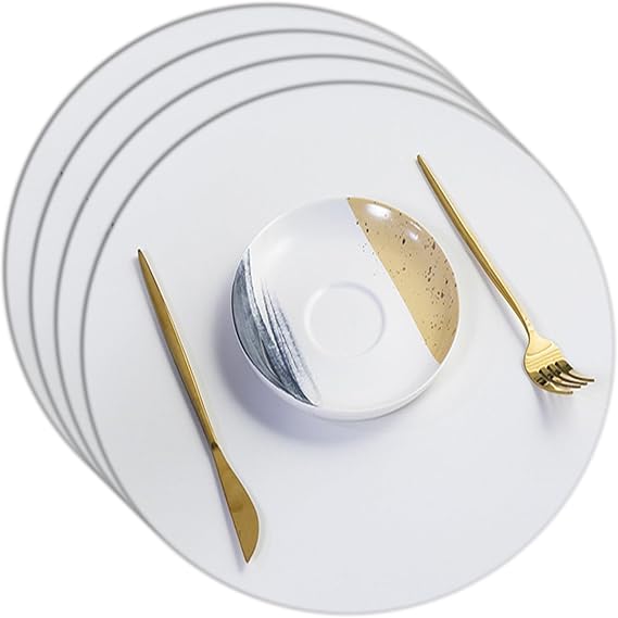 Round Placemats Set 15 Inch Faux Leather Table Mats for Kitchen Tables Washable Non-Slip Place Mats for Kitchen Dining Table (Color : White, Size : Set of 4)