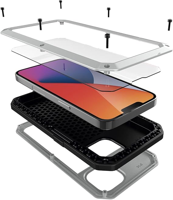 for iPhone 14 Case Heavy Duty Metal Shockproof Tough Armour Silver