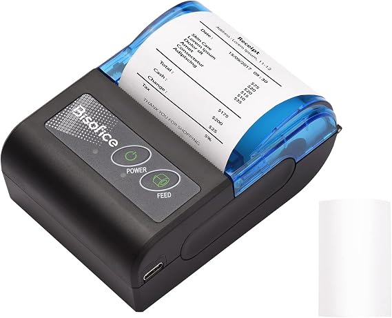 Receipt Printer, Portable Thermal Receipt Printer 2 inch Wireless BT USB Receipt Bill Ticket Printer with 58mm Print Paper Compatible with Android for Restaurant Sales Retail