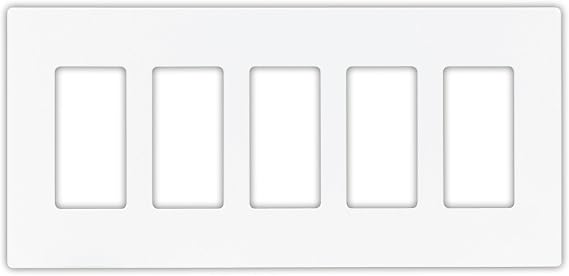 Eaton PJS265W Decorator Screwless Wallplate, 5-Gang, White