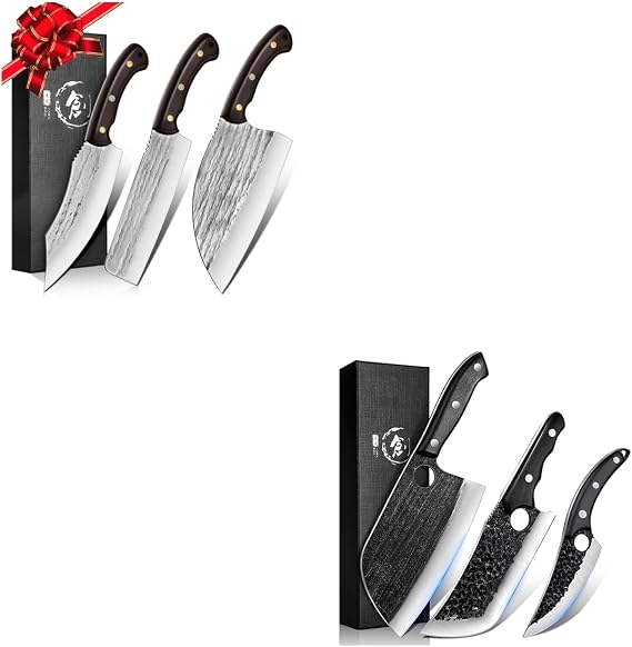 TIJERAS Butcher Knife Set for Meat Cutting Bundle With 3PCS Hand Forged Chef Knife Set