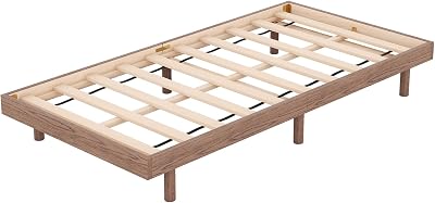 Modern Design Twin Size Floating Platform Bed Frame for Walnut Color