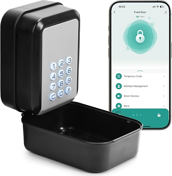 Smart Key Lock Box Electronic Bluetooth Lock Box with Tuya APP Control & PIN Code Types,Share eKey Wall Mounted Lock Box for Airbnb Realtor House Office