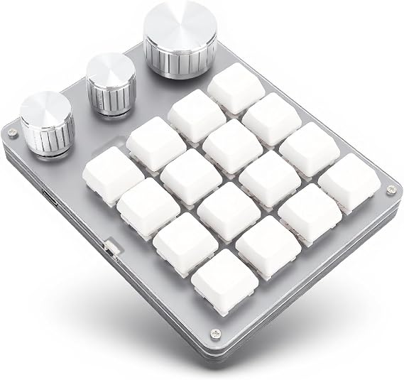 Macro Pad, 16 Key Programmable Keypad with 3 Custom Knobs & 3 Layers, Compact Wired Mechanical Keyboard (White)