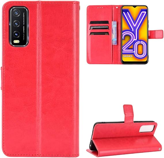 Case for Vivo Y20s 2020 Case Cover,Case for Vivo Y20i 2020 Case Cover,Flip Leather Wallet Cover Case for Vivo Y20 2020 V2029 / Y20i V2027 / Y20s 2020 Case Red