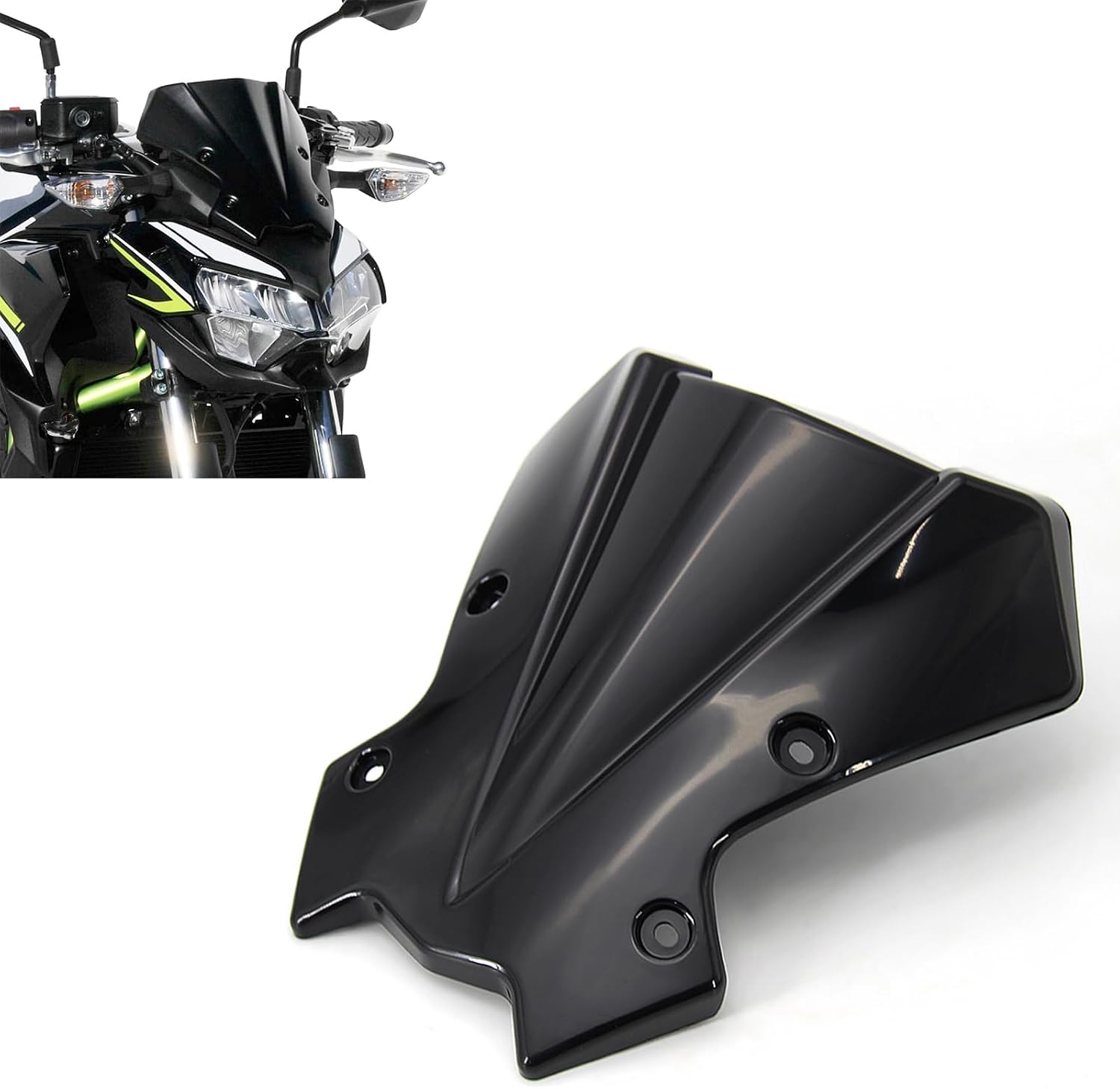 2020-2024 Motorcycle Windshield Fits for Kawasaki Z900 Z 900 Z650 Z 650 Accessories Windscreen Double Bubble Acrylic Front Fairing Wind Deflector Protection Racing Style Black