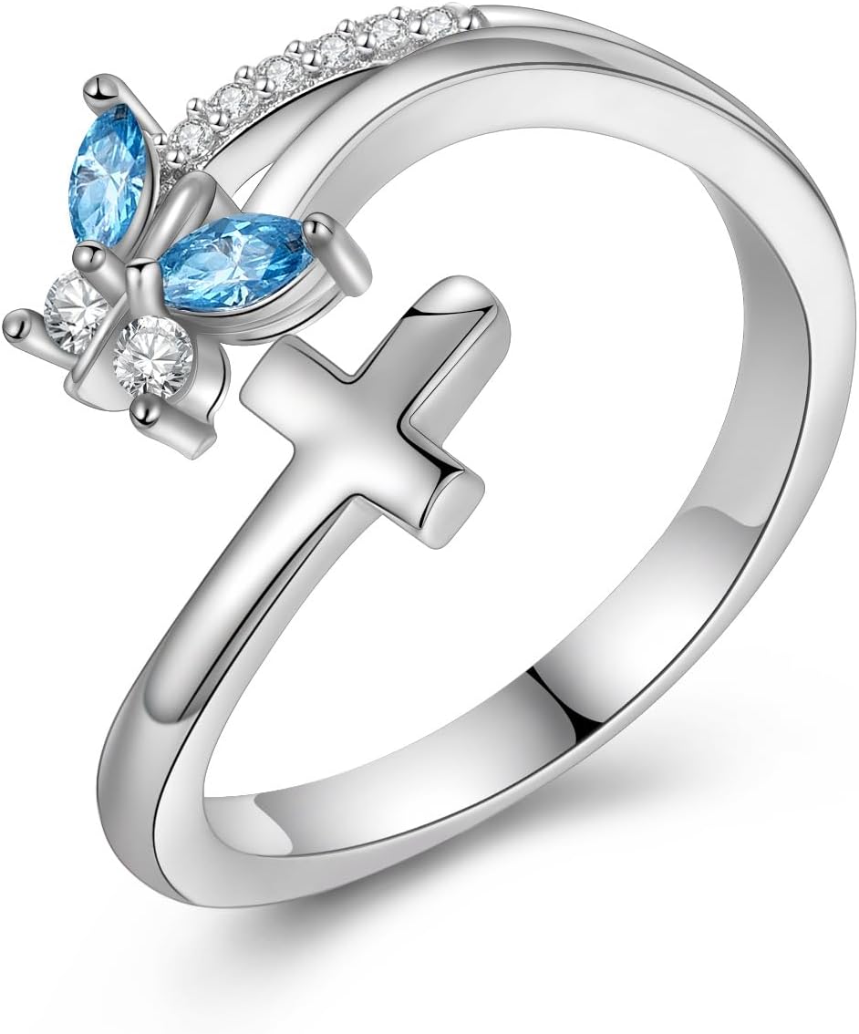 VONALA MoonButterflyMushroomDragonDinosaur Ring 925 Sterling Silver Adjustable Open Rings For Women Girls