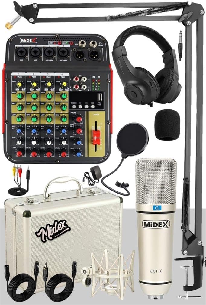 Midex Vocal Package-2 CX1 Studio Microphone 6 Channel Studio Recording Mixer Headphone Equipment Set