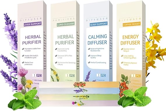 Upgraded Wellness Herbal Blend Diffuser Set,4 Scents Multifunctional Herbal Purifier Pens for Energy Boost,Sleep Support,Stress Relief, Liver Wellness and Oral Fresh Breath,Pocket-Sized Design
