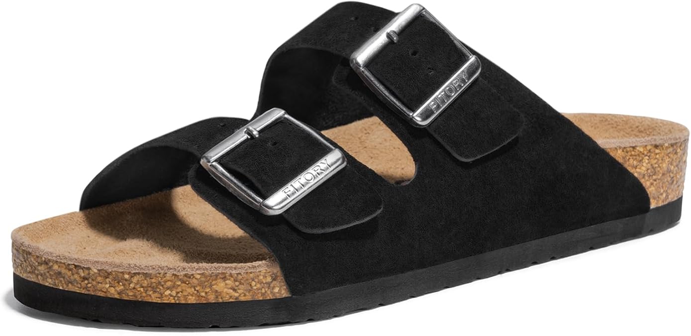 FITORY Mens Sandals,Arch Support Slides Adjustable Buckles Cork Footbed