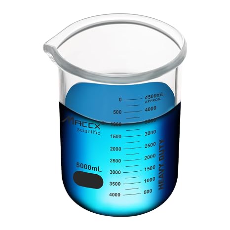 170oz(5000ml) Sturdy Glass Beaker, Heavy-Duty 5L Lab Beakers,3.3 Borosilicate Low Form with Printed Graduation, BKL5K0-001