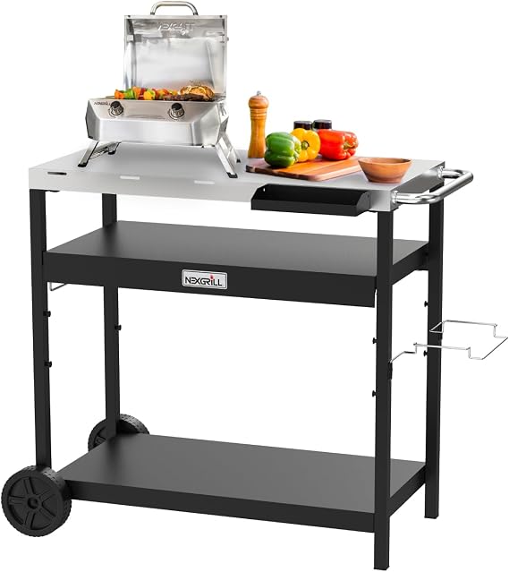 Nexgrill Stainless Steel Grill Table with Double Shelf, 46"L x 24"W x 40"H