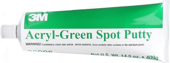 3M Acryl Putty, 05096, Green, 14.5 oz, Used for Automotive and Marine Finisis for Easy Sanding, Smooth Spreading and Low Shrinkage, 1 Tube