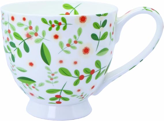 16oz Bone China Floral Coffee Mugs,Large Floral Tea Cup for Holiday Present | Elegant Bone China Floral Mugs, Floral Teacups, Microwave and Dishwasher Safe, Ideal for Coffee, Women, Mom & Friends