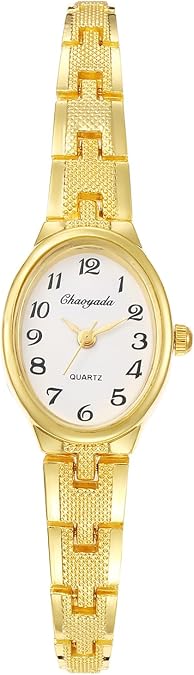 JewelryWe Oval Dainty Gold Watches for Women Easy-to-Read Analog Quartz Elegant Adjustable Vintage Dress Wristwatch for Daily Wear, Work, Wedding, Birthday Gift for for Mom Wife