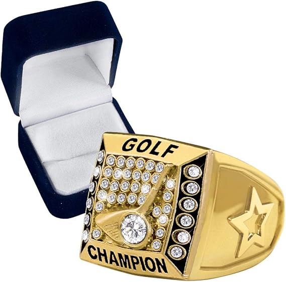 Crown Awards Gold Golf Championship Ring with Presentation Box, Size 11