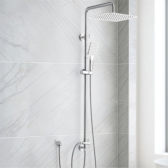 SunCleanse Shower Riser Rail Kit 30x30 cm Square Overhead Rainfall Chrome