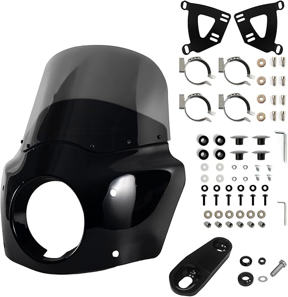 Motorcycle Fairing Windshield Kit, 5.75" Headlight Fairing 11" Smoked Motorbike Windscreen 35-41mm Forks Fit For Harley Iron 883 Sportster 1100 1200