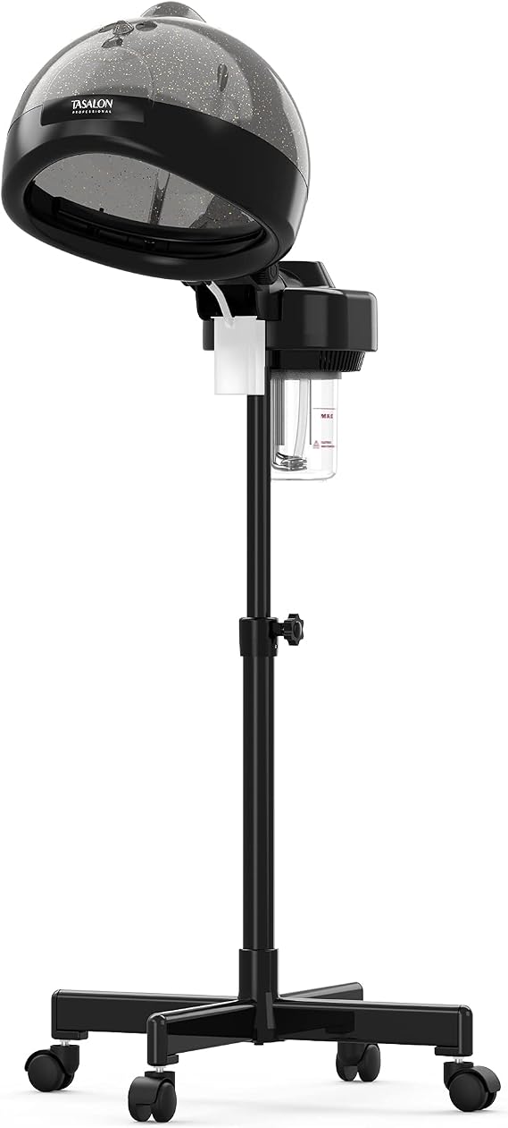 TASALON Professional Standing Hooded Hair Steamer | Heated micro mist for deep conditioning, hydrates dry natural & dyed hair, perfect for spa and home use