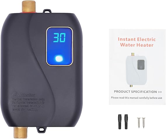 3000 W Instant Electric Water Heater - Constant Temperature Instant Heating with Digital Display, Compact Tankless Electric Water Heater, Mini Hot-Water Heaters for Kitchen Bathroom RV, 110 V
