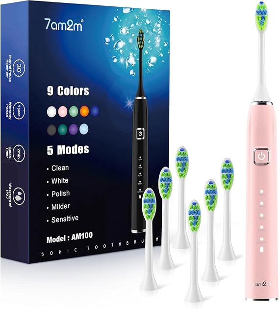 7AM2M Sonic Electric Toothbrush with 6 Brush Heads for Adults&Kids,