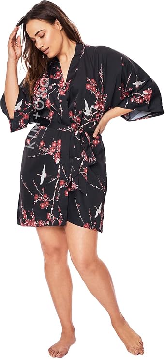 KIM+ONO Plus Size Charmeuse Short Kimono Robe for Women