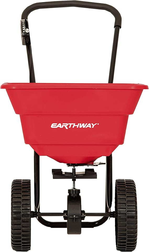 EarthWay 2050SU 80 LB (36 KG) Deluxe Heavy-Duty Walk-Behind Commercial Broadcast Spreader Pre-Assembled with 10 inch Poly Tires, Built-in Side Spread Control