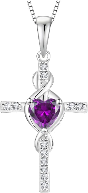 925 Sterling Silver Birthstone Infinity Cross Necklace for Her