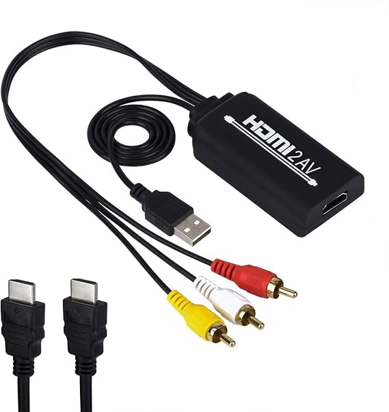 HDMI to RCA, HDMI to RCA Converter Cable, 1080P HDMI Converter to AV 3RCA CVBs Composite Video Audio Supports TV Stick, Roku, Chromecast, Apple TV, PC, Laptop, Xbox, HDTV, DVD