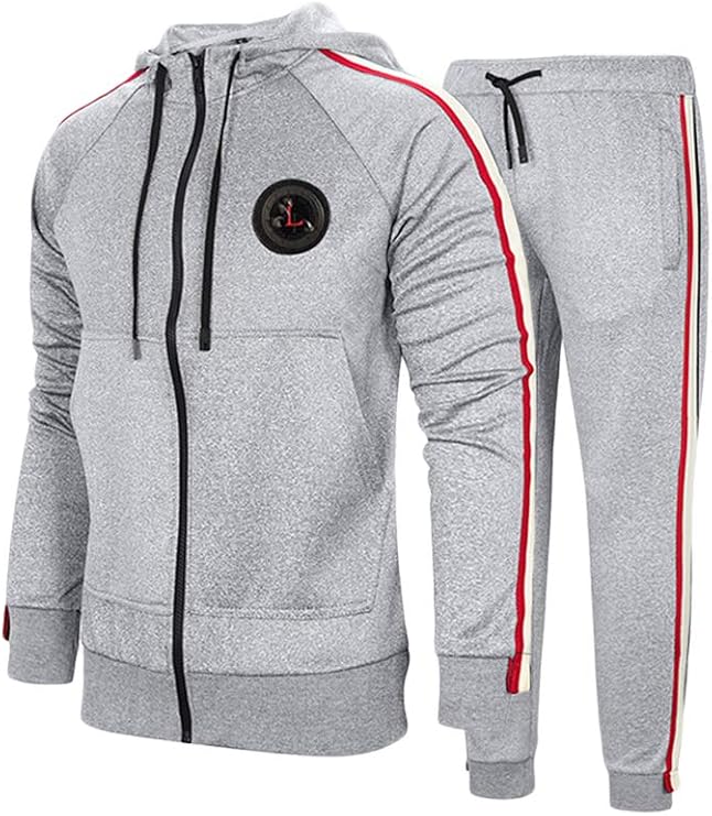 PASOK Men's Casual Tracksuit Set Long Sleeve Full-Zip Running Jogging Athletic Sweat Suits