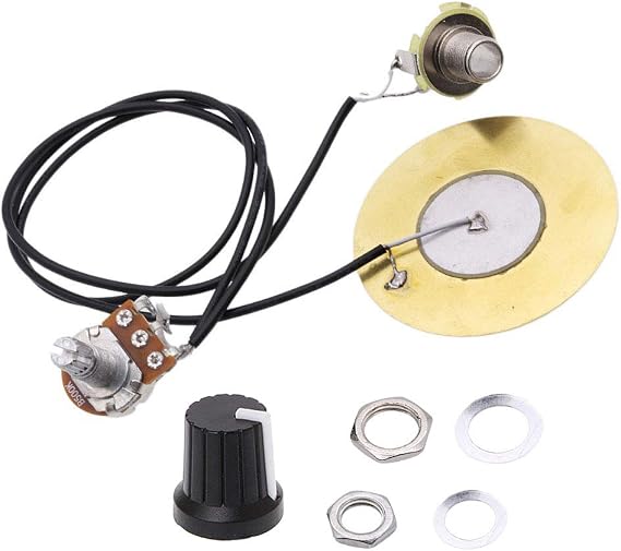 Onown Pickup Wiring Kit - Piezo 50mm Sensitive Transducer Pickups Prewired Amplifier with 6.35mm Output Jack for Cigar Box Guitars and Acoustic Instruments