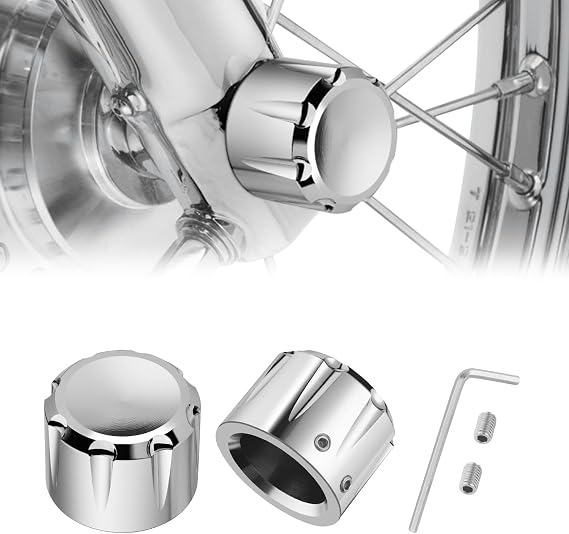 PBYMT Chrome Front Axle Nut Cover Cap CNC Aluminum Compatible for Harley Davidson Touring Road King Street Glide Electra Glide Softail Sportster Iron 883 Fat Boy 2002-2024