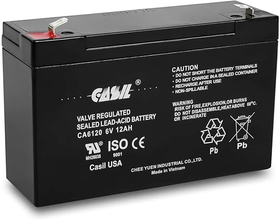 Casil Emergency Light Battery 6v 12ah CA6120 Sealed Lead Acid AGM with F2 Terminal for 6v Emergency Light Battery